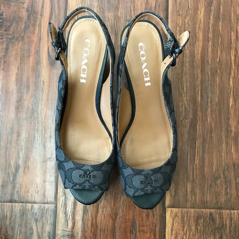 Coach Ferry Navy Blue Cork Wedge Sandal
